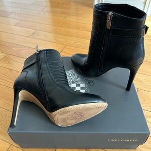 Vince Camuto black leather high heel bootie